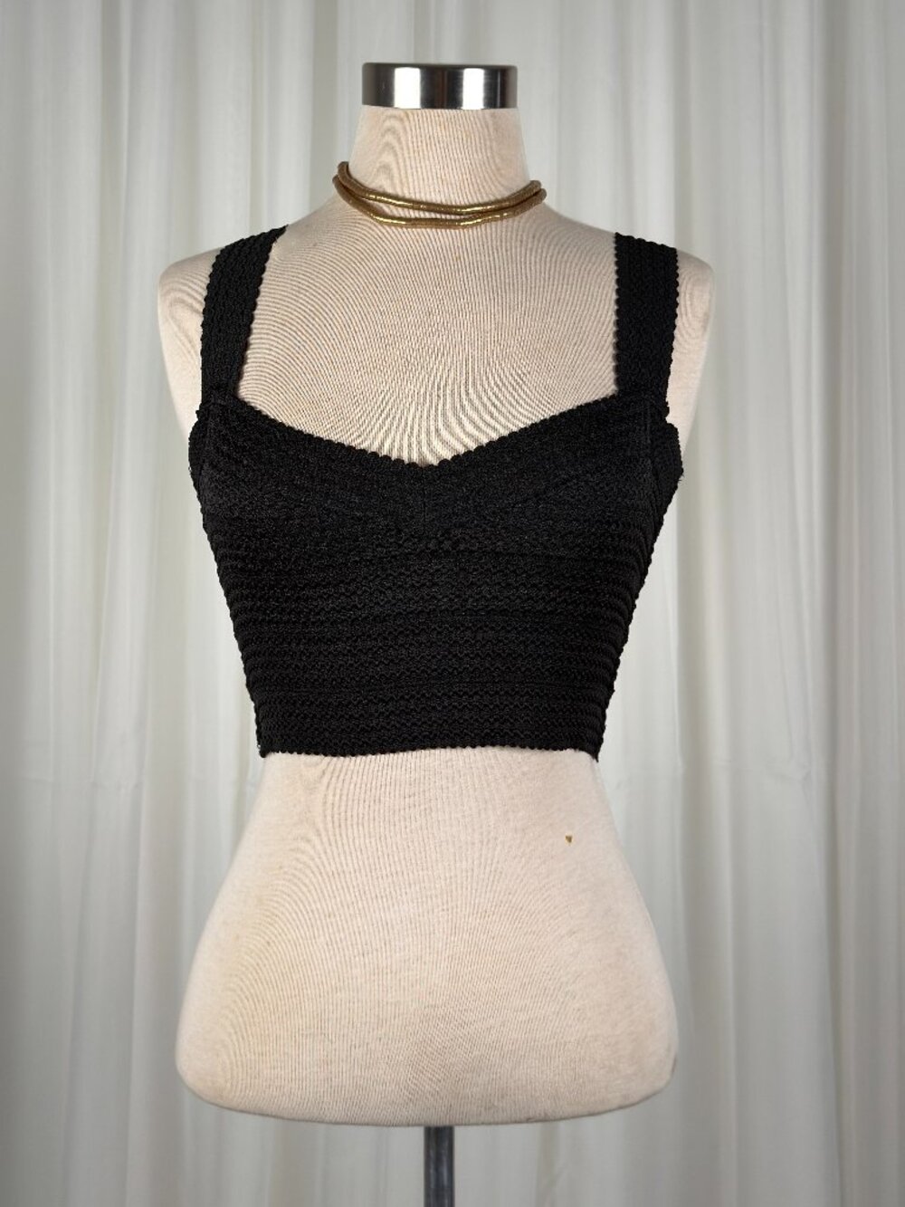 H&M Black Textured Smocked Crop Top Medium Coquette Y2K Going Out